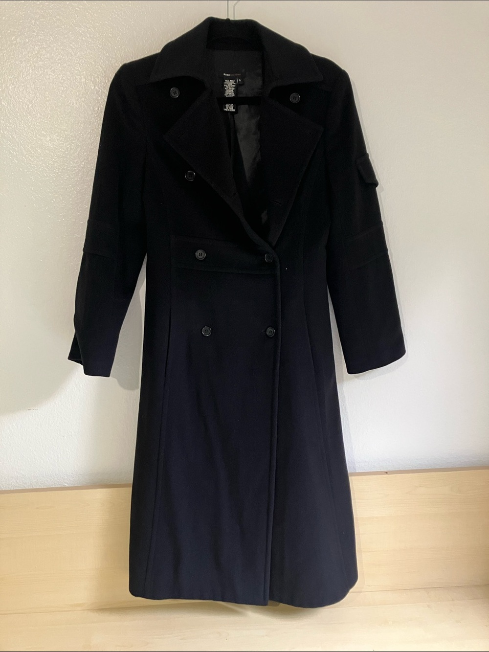 BCBGMaxAzria Black Double-Breasted Wool Trench Coat